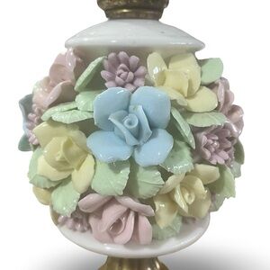 Vintage Capodimonte Porcelain Floral Topiary Table Lamp